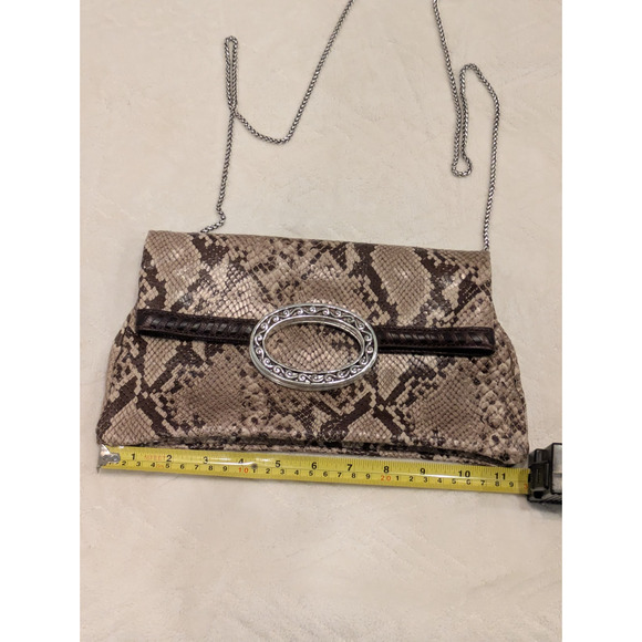 VTG Brighton Snakeskin Leather Fold-over Clutch Bag Purse Silver Chunky Clasp - Picture 10 of 12